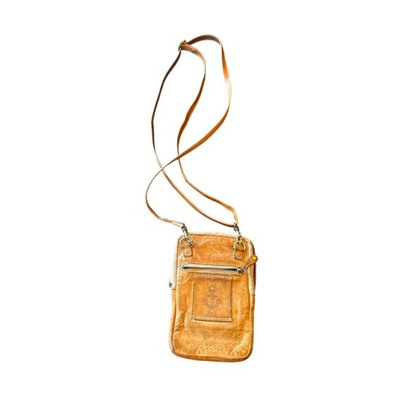 Vintage Brown Genuine Leather Crossbody Bag Anchor Design Adjustable Strap - Picture 1 of 5